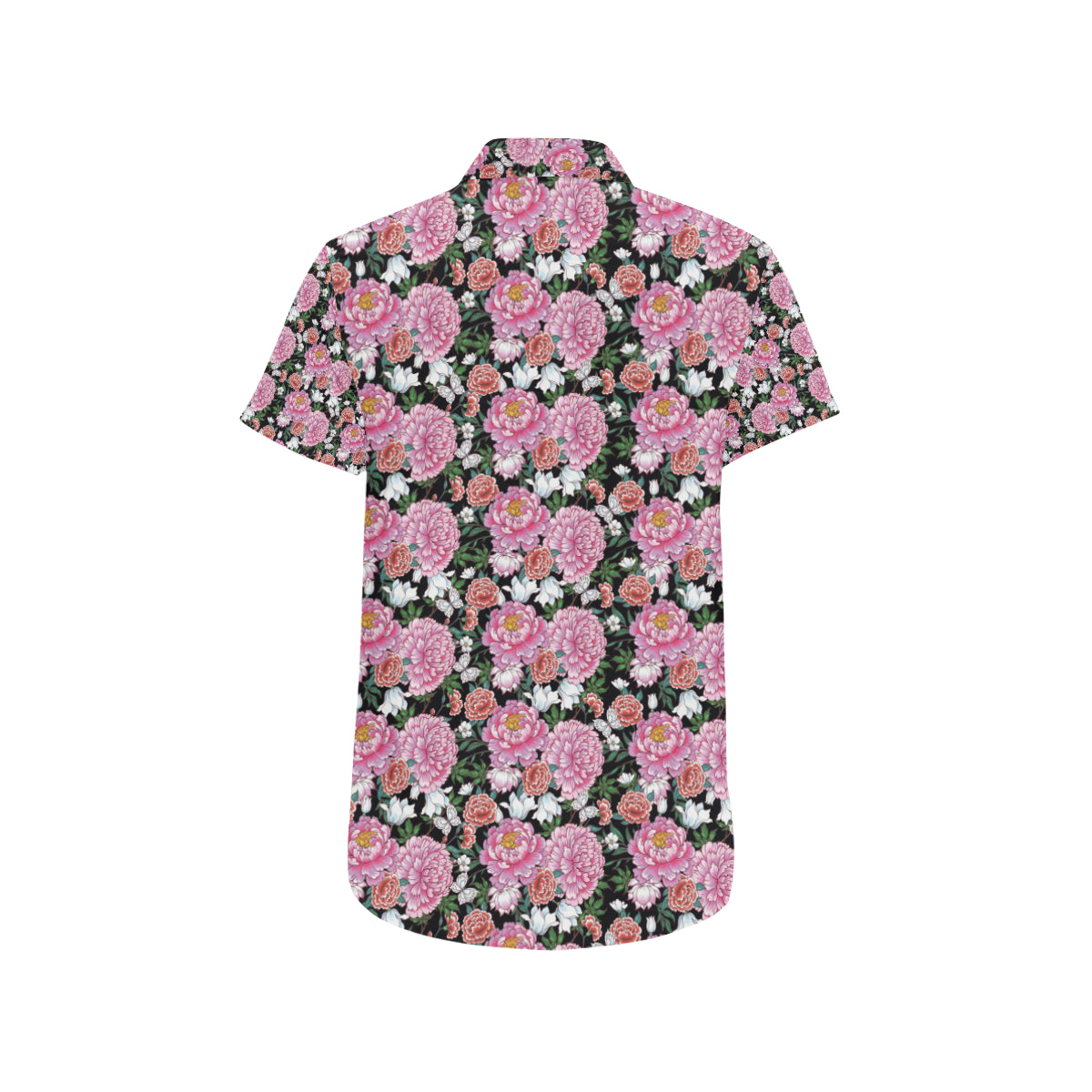 Dahlia Pattern Print Design 02 Men's Short Sleeve Button Up Shirt