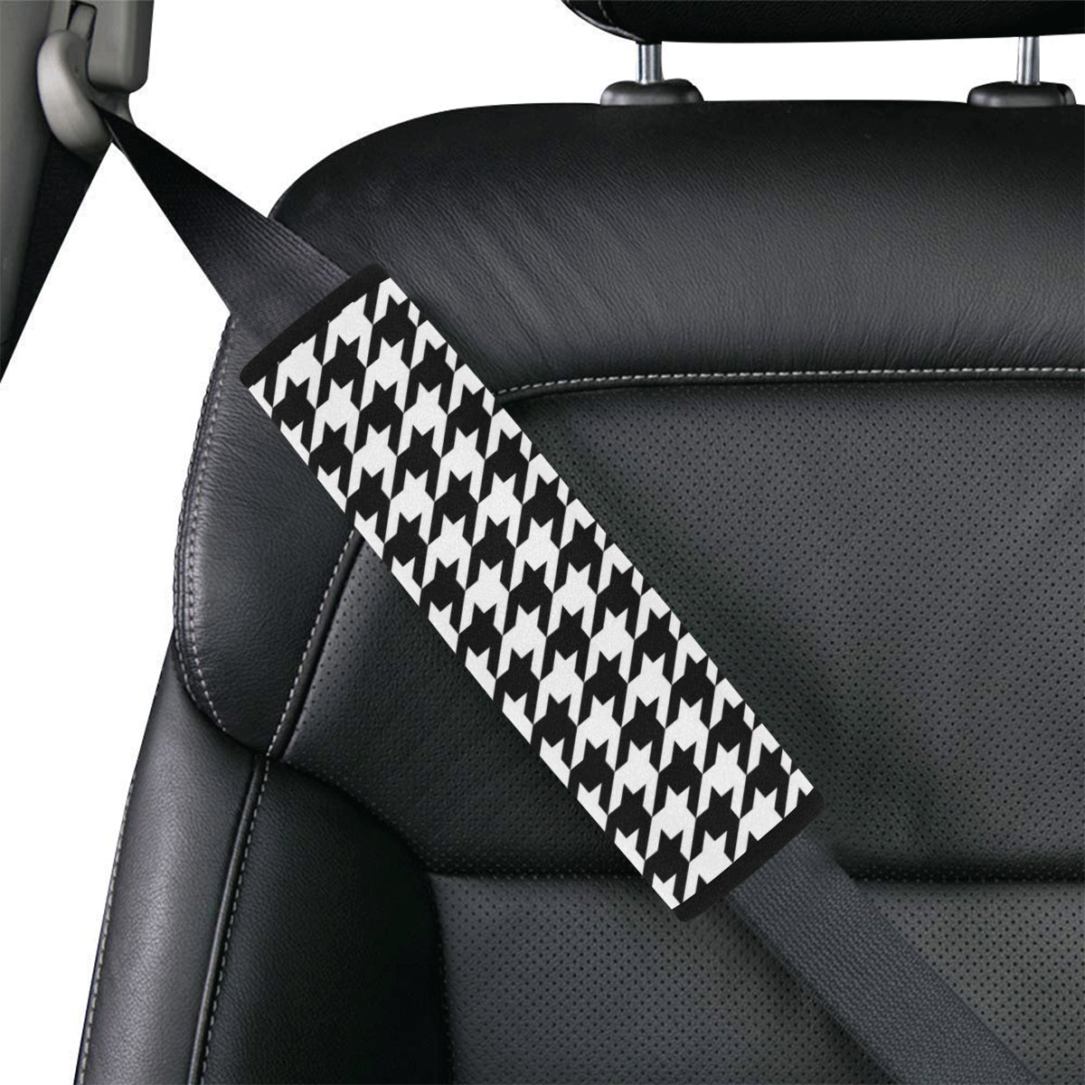 Houndstooth Black White Pattern Print Design 05 Car Seat Belt Cover