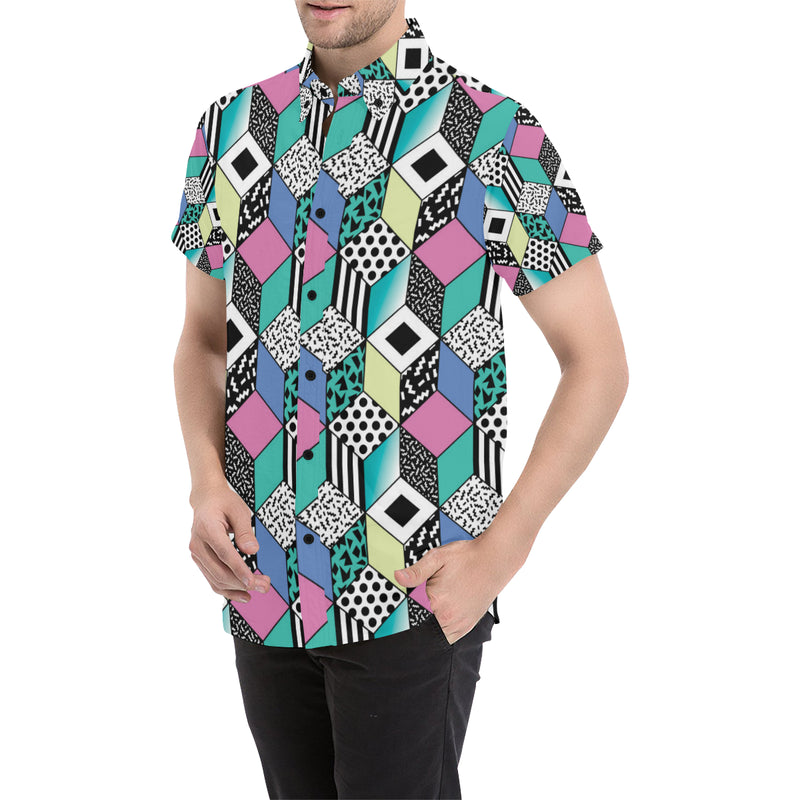90s Pattern Print Design 3 Men's Short Sleeve Button Up Shirt