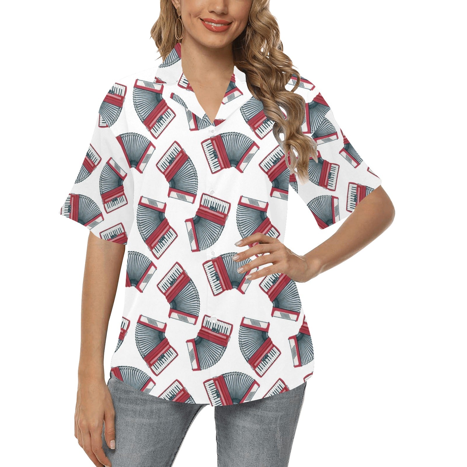 Accordion Pattern Print Design 03 Women's Hawaiian Shirt