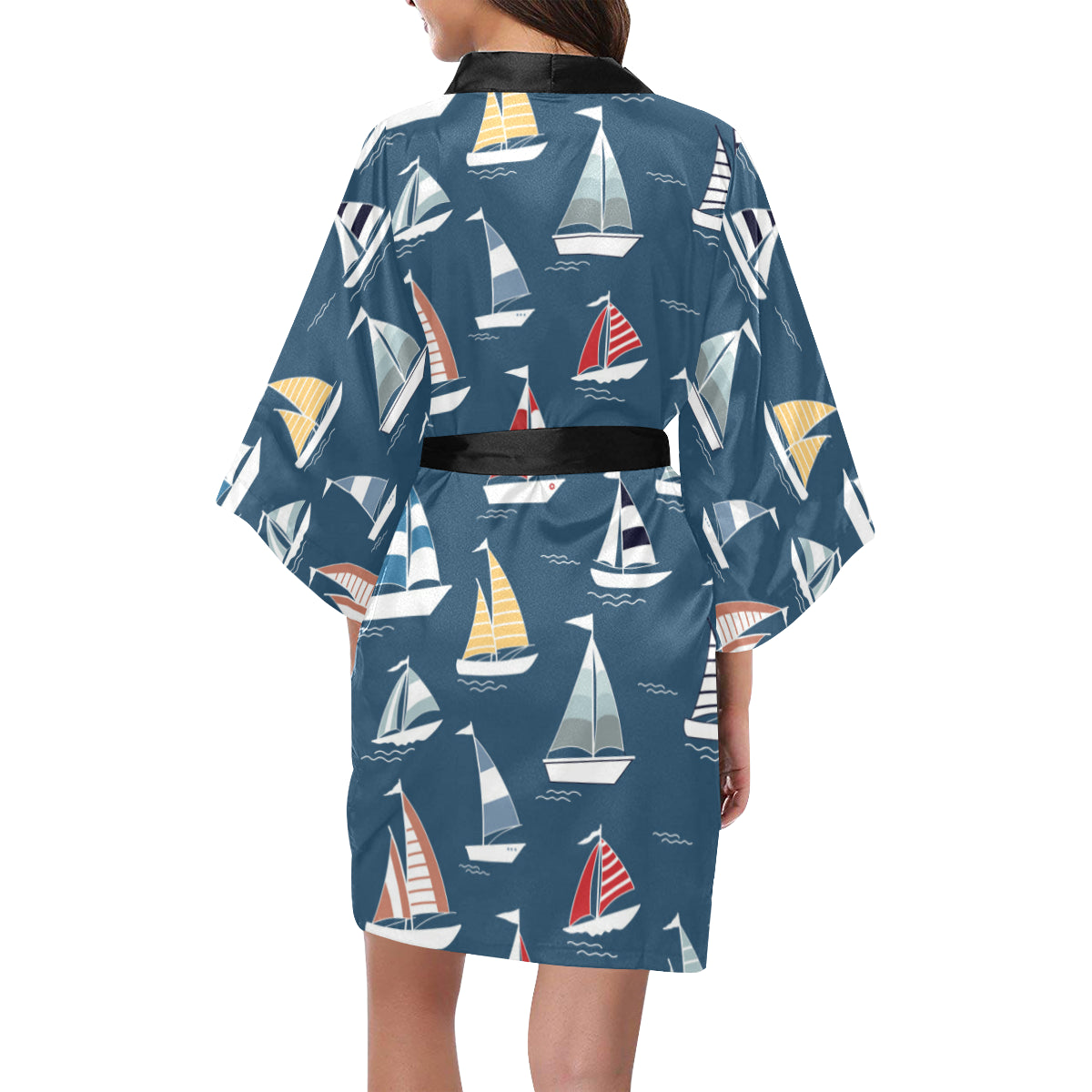 Sailing Ships Pattern Print Design A04 Women's Short Kimono