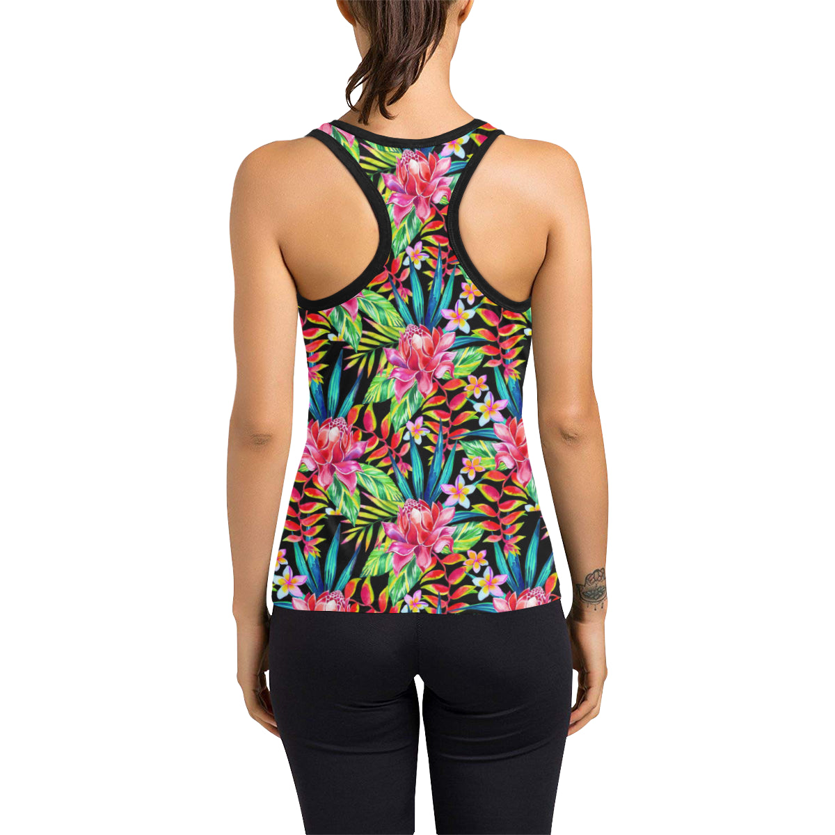 Heliconia Pattern Print Design HL02 Women's Racerback Tank Top