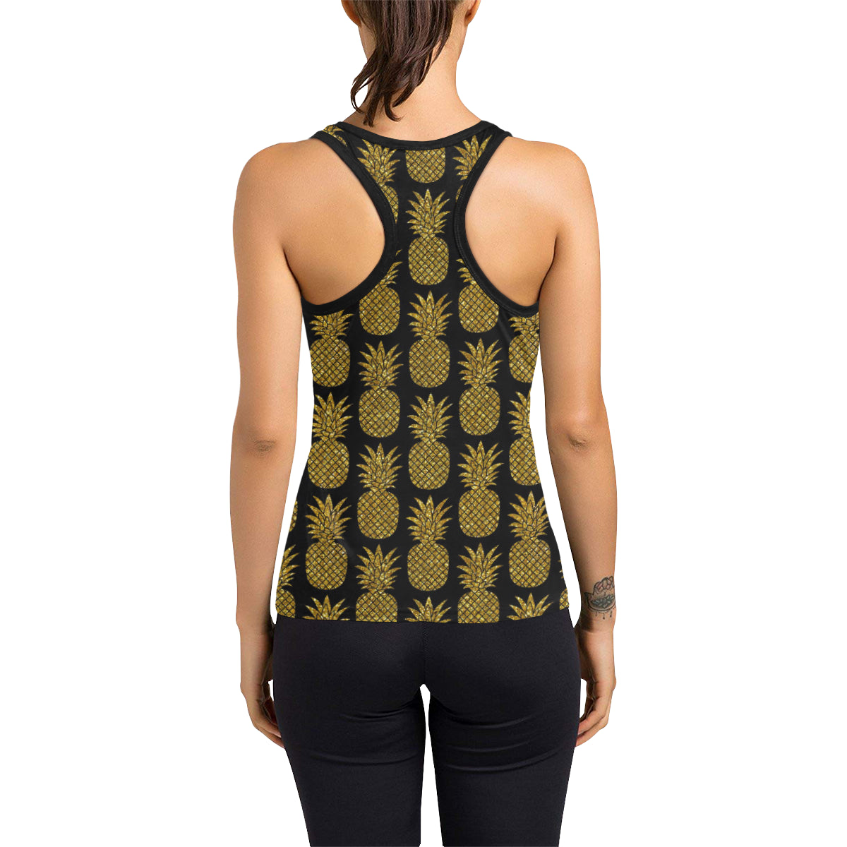 Gold Pineapple Pattern Print Design PP011 Women's Racerback Tank Top