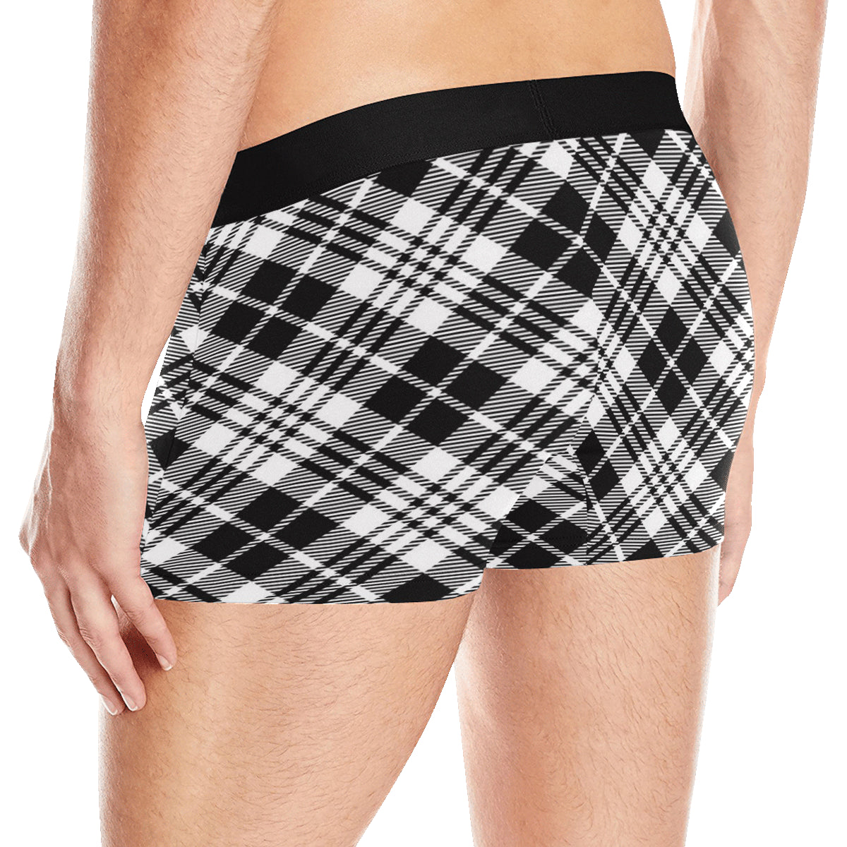 Plaid Black White Pattern Print Design A02 Men's Boxer Briefs