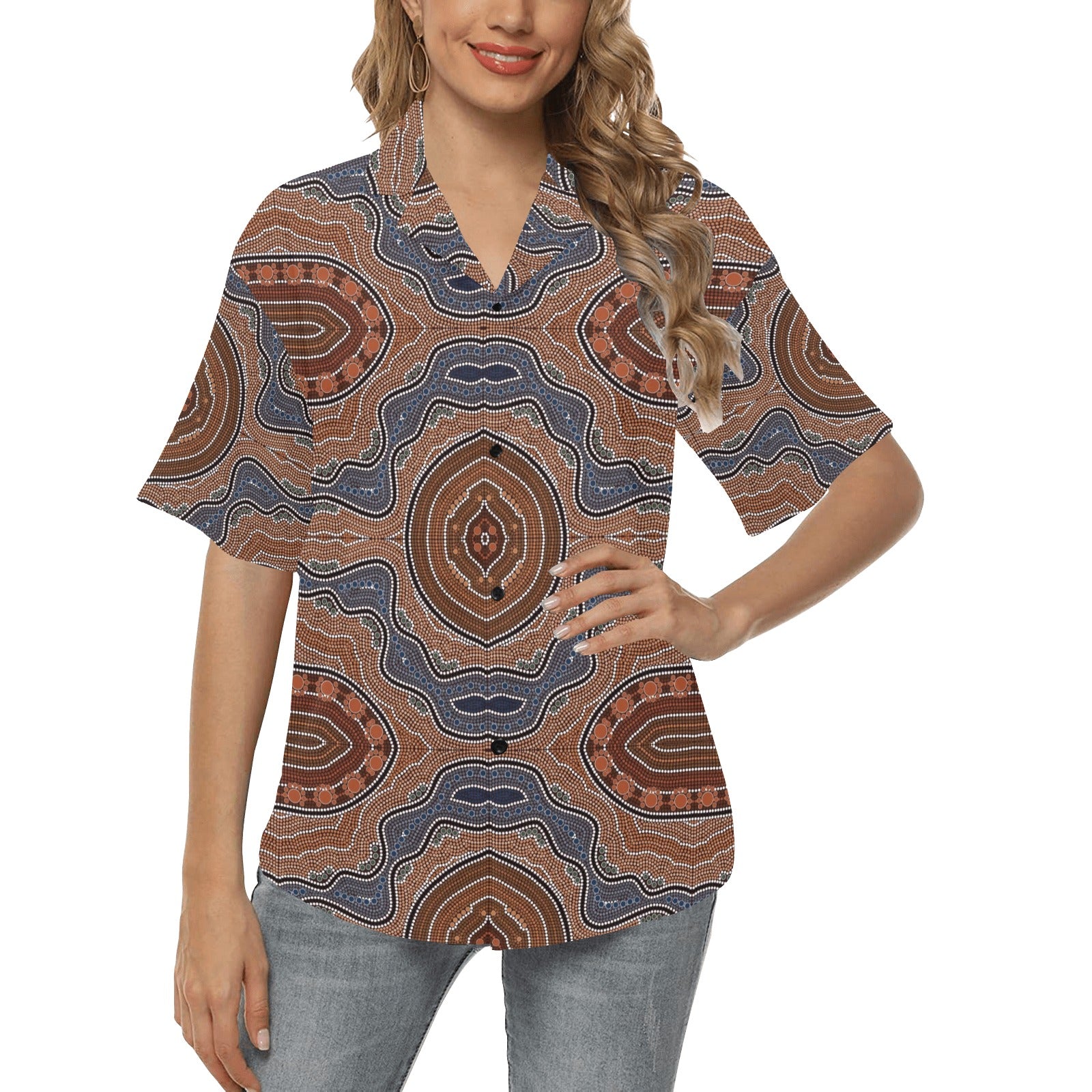 Aboriginal Pattern Print Design 01 Women's Hawaiian Shirt