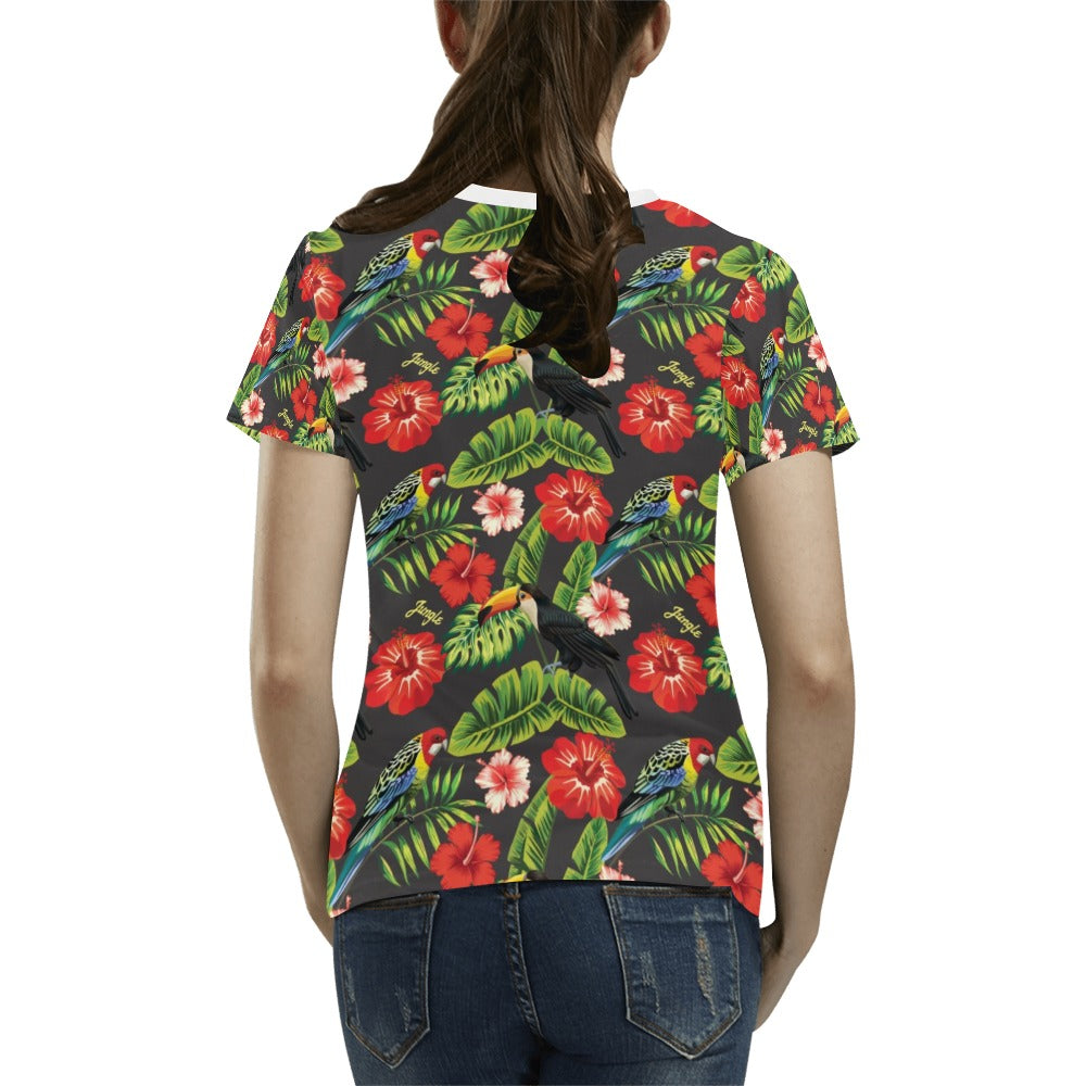 Hibiscus Red With Parrotprint Design LKS303 Women's T-shirt
