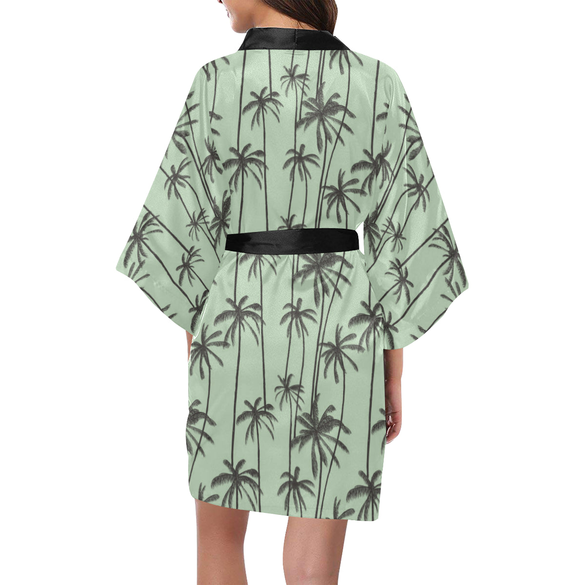 Palm Tree Pattern Print Design A04 Women's Short Kimono