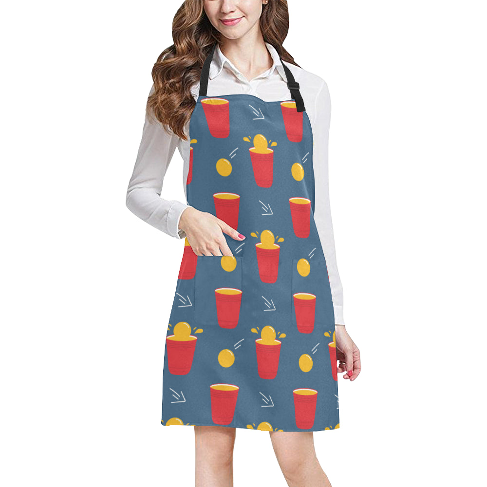 Beer Pong Pattern Print Design 02 Apron with Pocket
