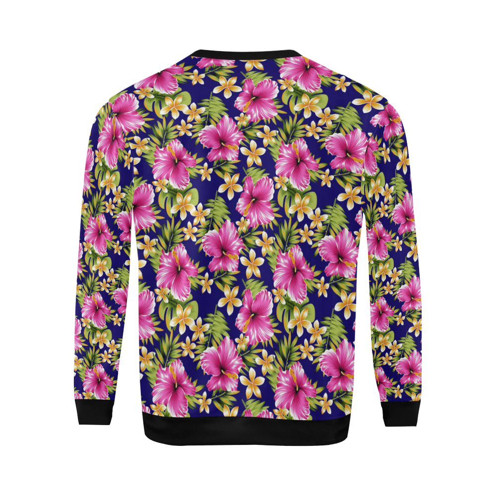 Pink Hibiscus Pattern Print Design HB027 Men Long Sleeve Sweatshirt