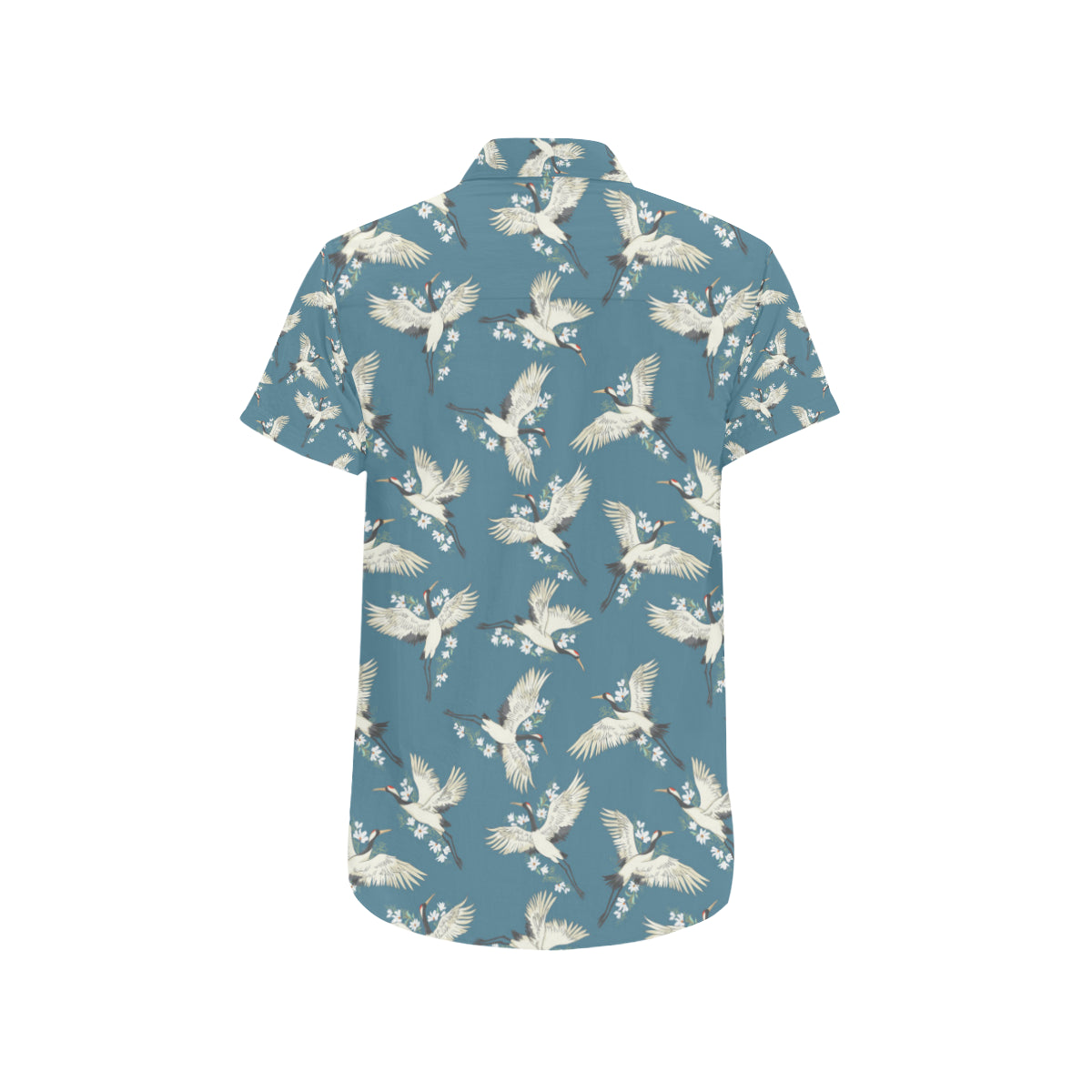 Crane Pattern Print Design 02 Men's Short Sleeve Button Up Shirt