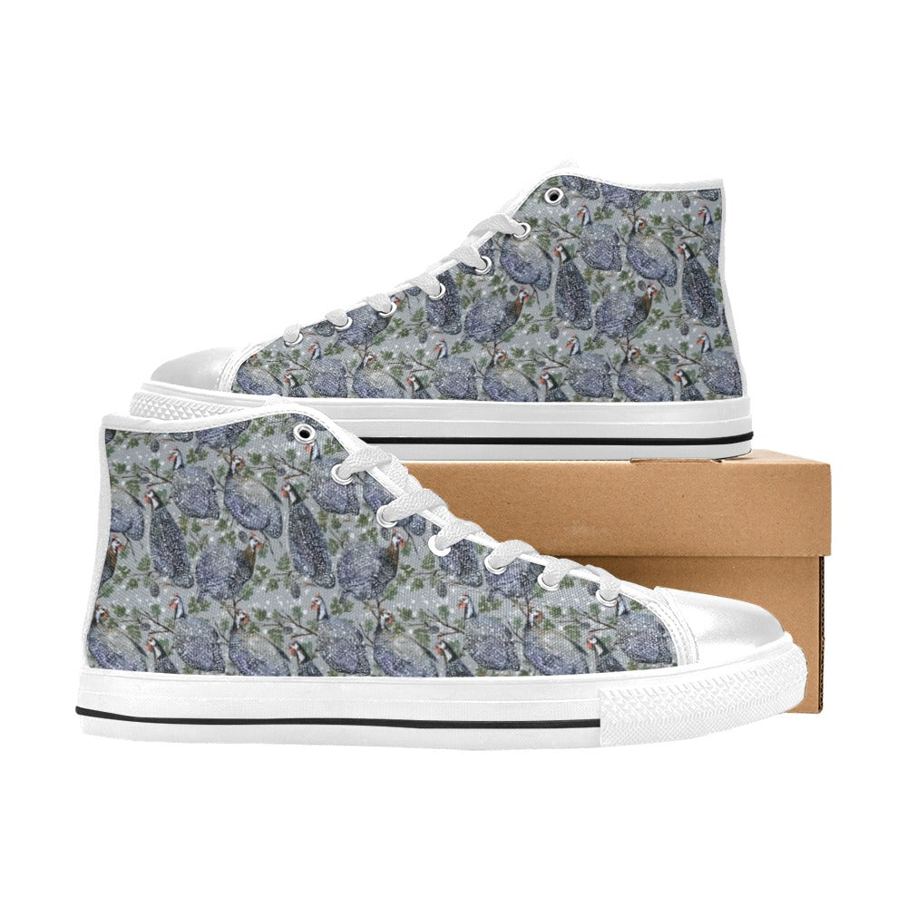 Guinea Fowl Print Design LKS402 High Top Women's White Shoes