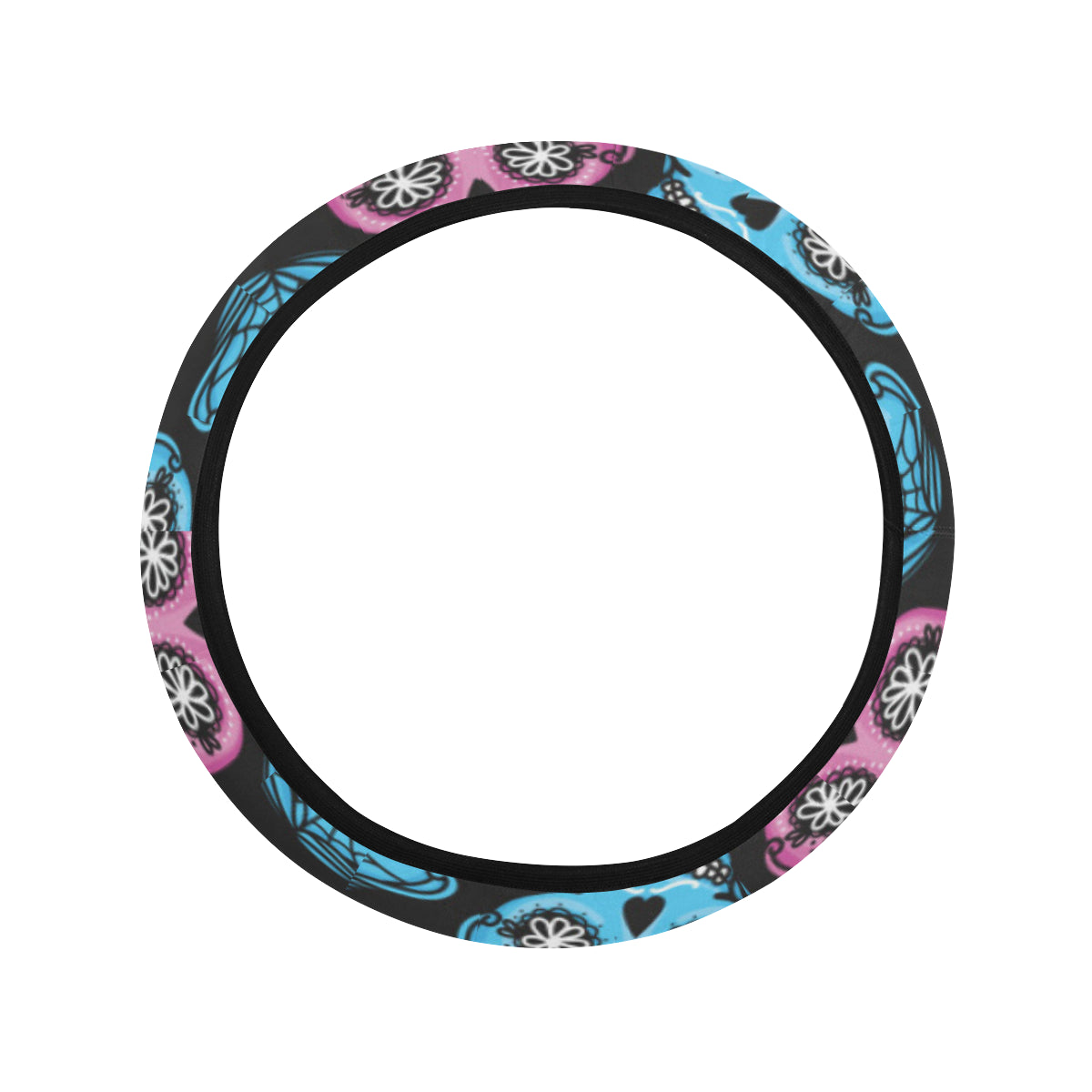 Day of the Dead Skull Print Pattern Steering Wheel Cover with Elastic Edge