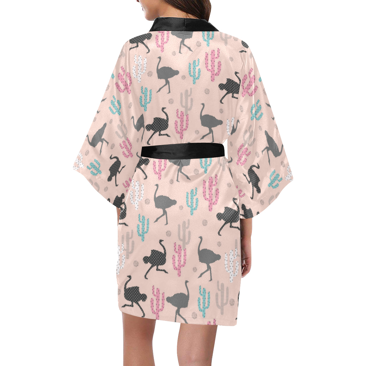 Ostrich Pattern Print Design 03 Women's Short Kimono