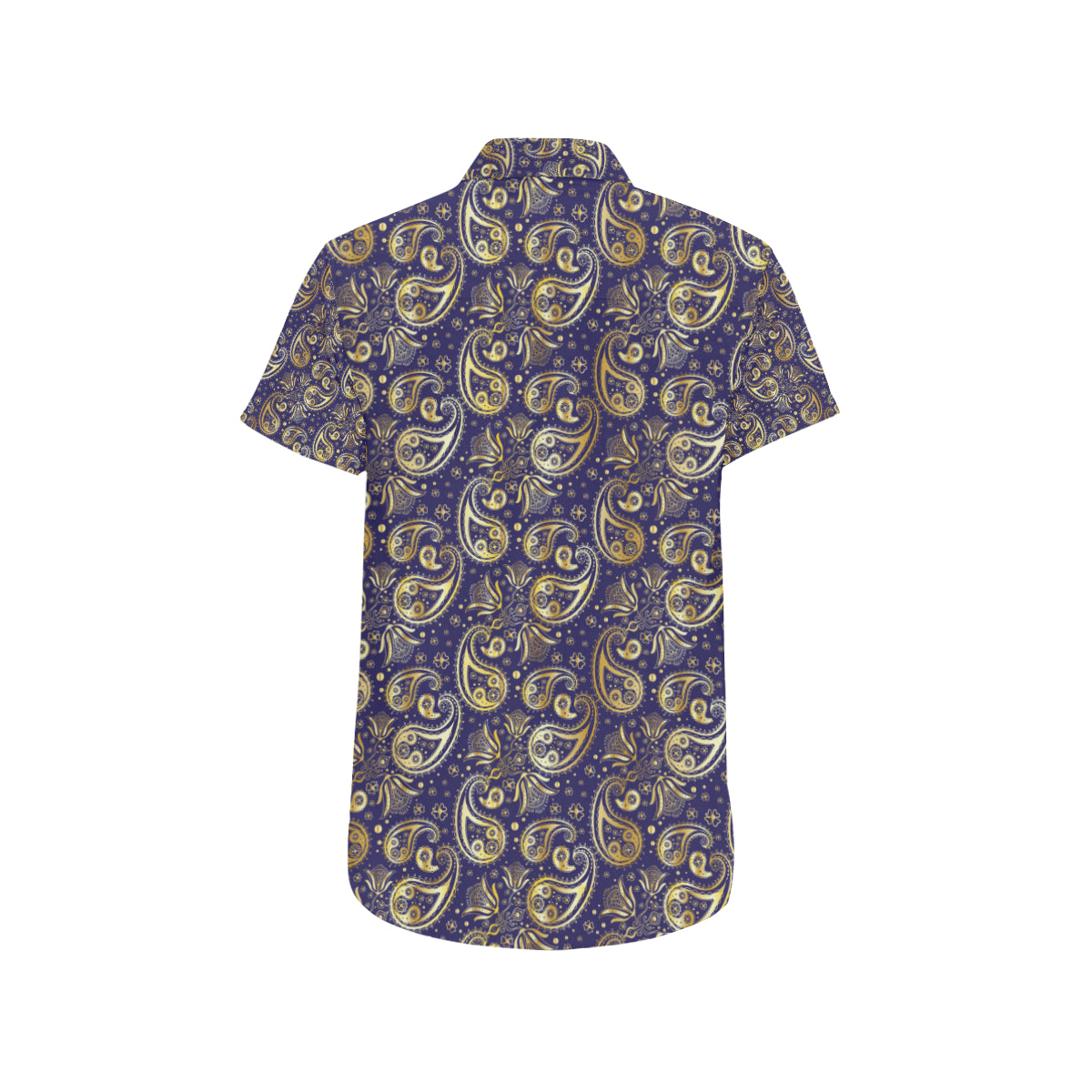 Paisley Blue Yellow Design Print Men's Short Sleeve Button Up Shirt
