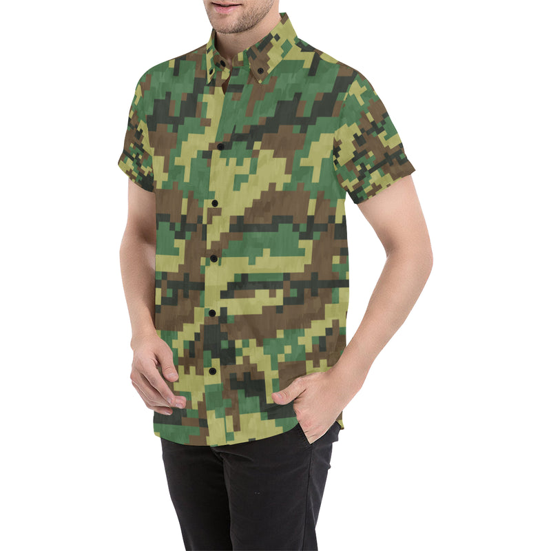 ACU Army Digital Pattern Print Design 02 Men's Short Sleeve Button Up Shirt
