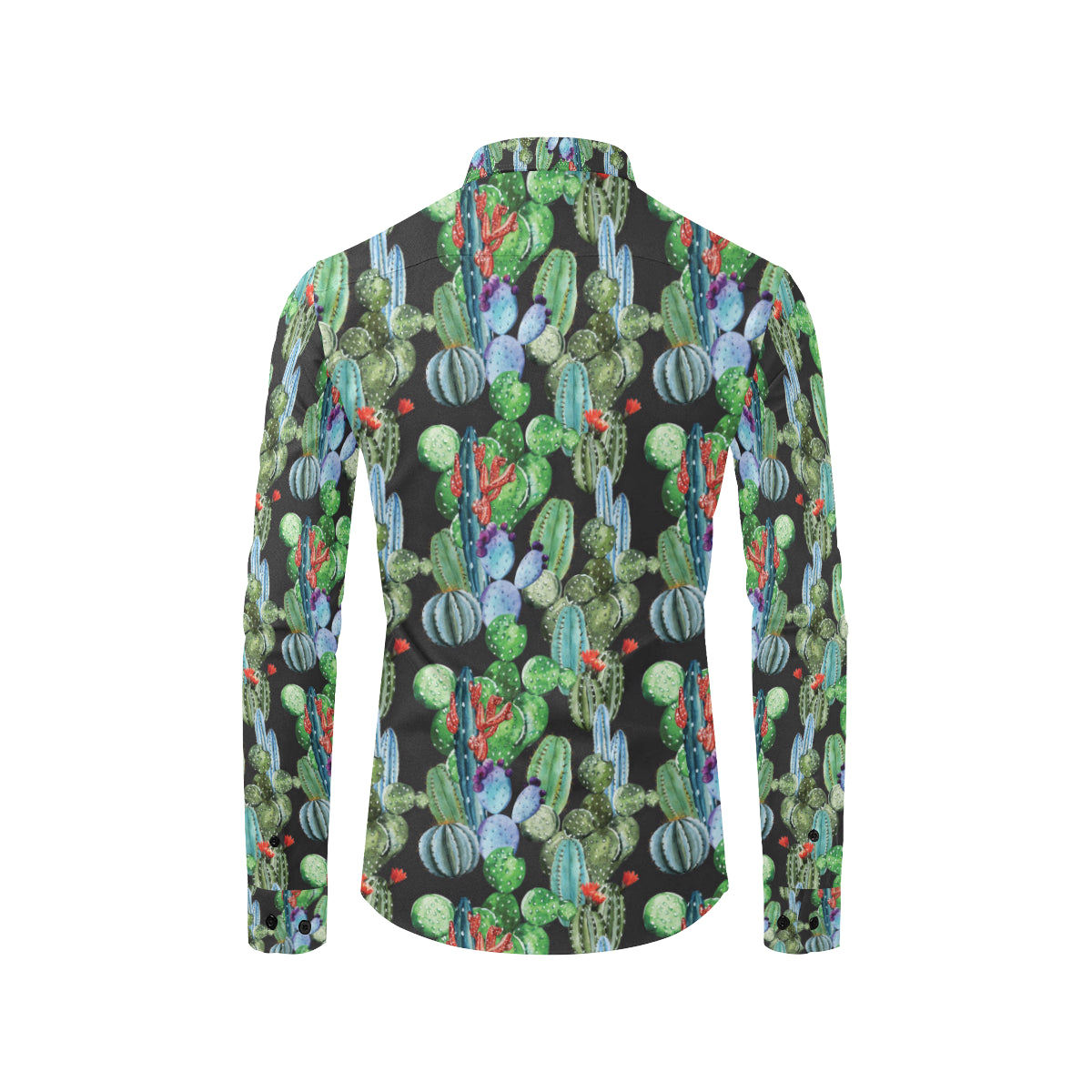 Cactus Watercolor Style Print Men's Long Sleeve Shirt