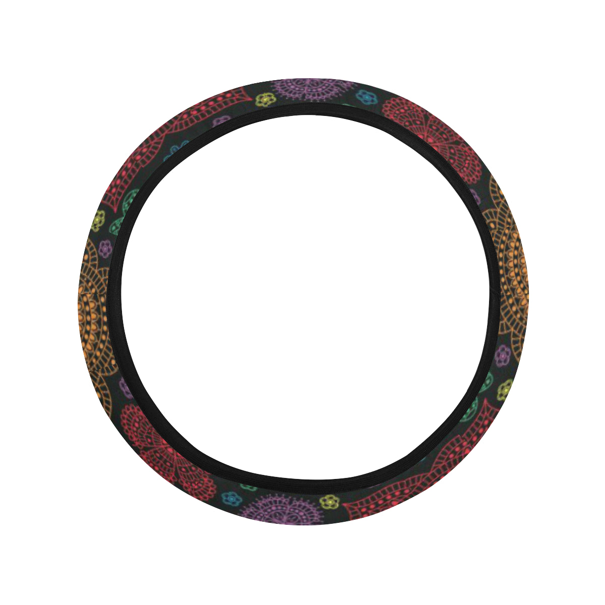 Chakra Mandala Print Pattern Steering Wheel Cover with Elastic Edge