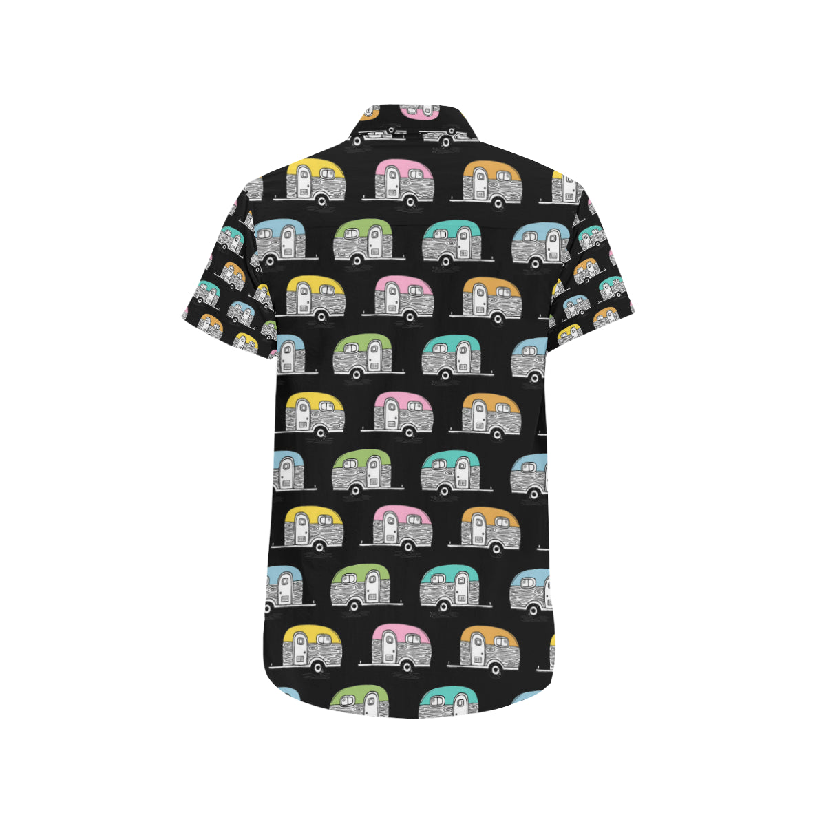 Camper Pattern Camping Themed No 2 Print Men's Short Sleeve Button Up Shirt