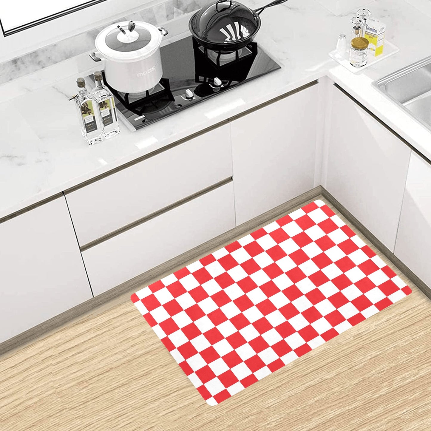 Checkered Red Pattern Print Design 04 Kitchen Mat
