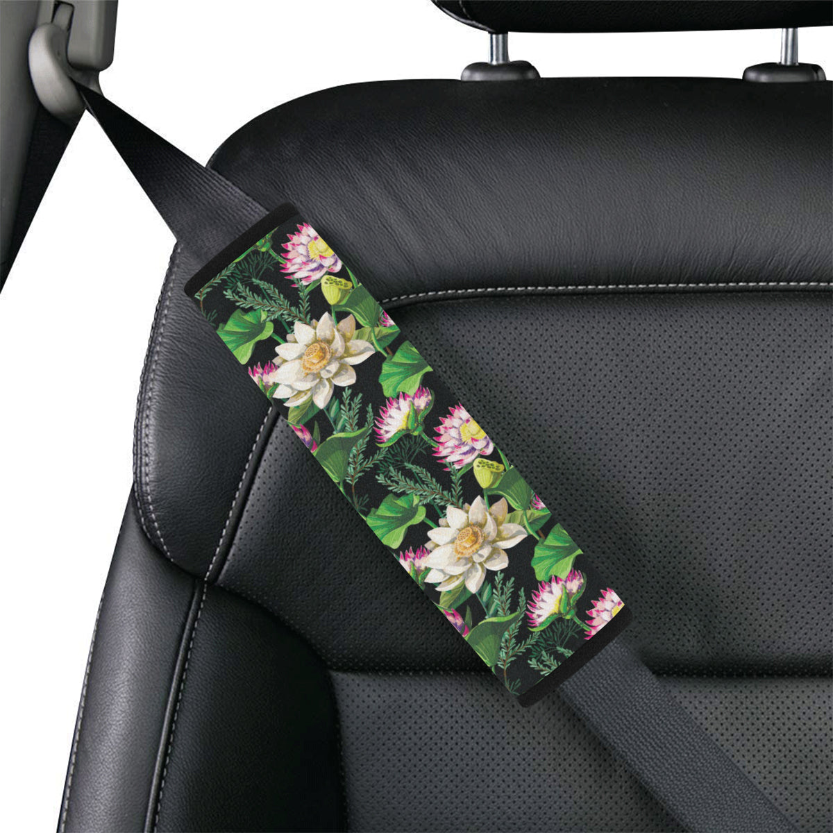Water Lily Pattern Print Design WL010 Car Seat Belt Cover