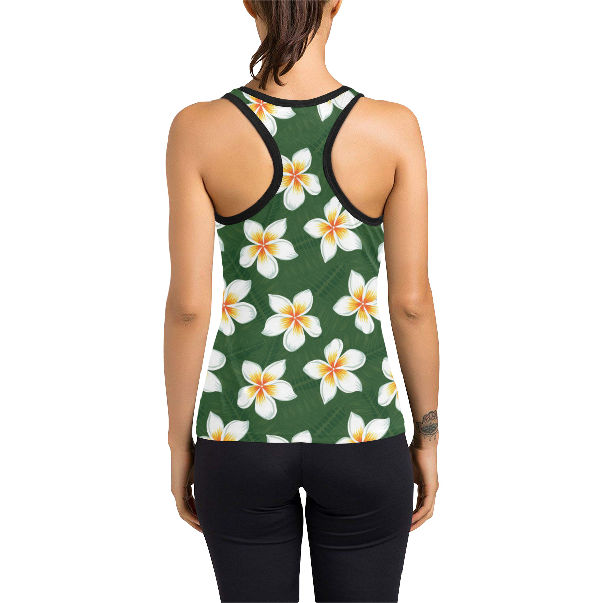 White Plumeria Pattern Print Design PM020 Women's Racerback Tank Top