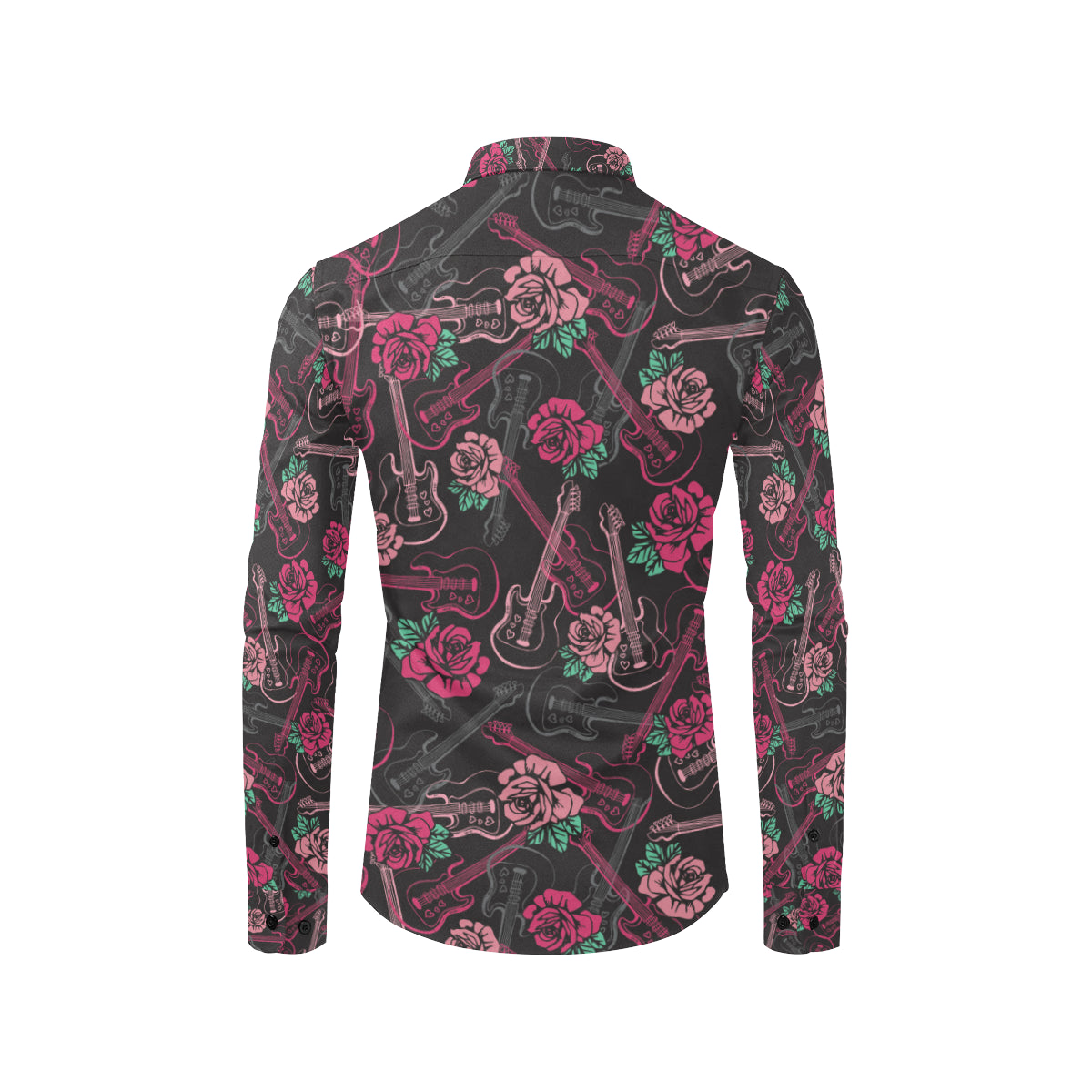 Bass Guitar Pink Rose Pattern Print Design 01 Men's Long Sleeve Shirt