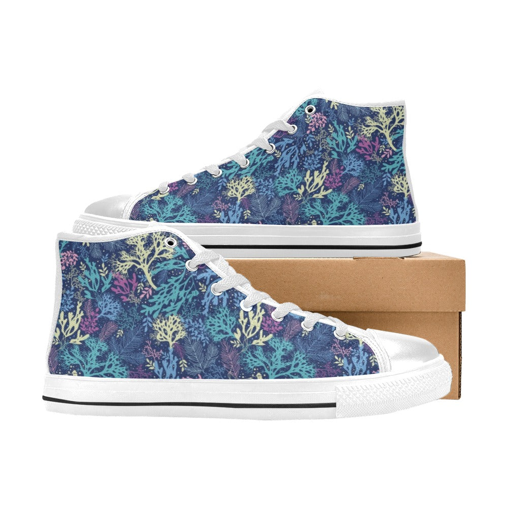 Seaweed Print Design LKS301 High Top Women's White Shoes
