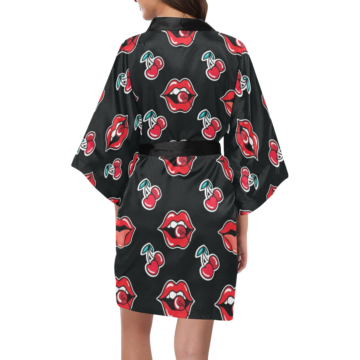Cherry Pattern Print Design CH04 Women's Short Kimono