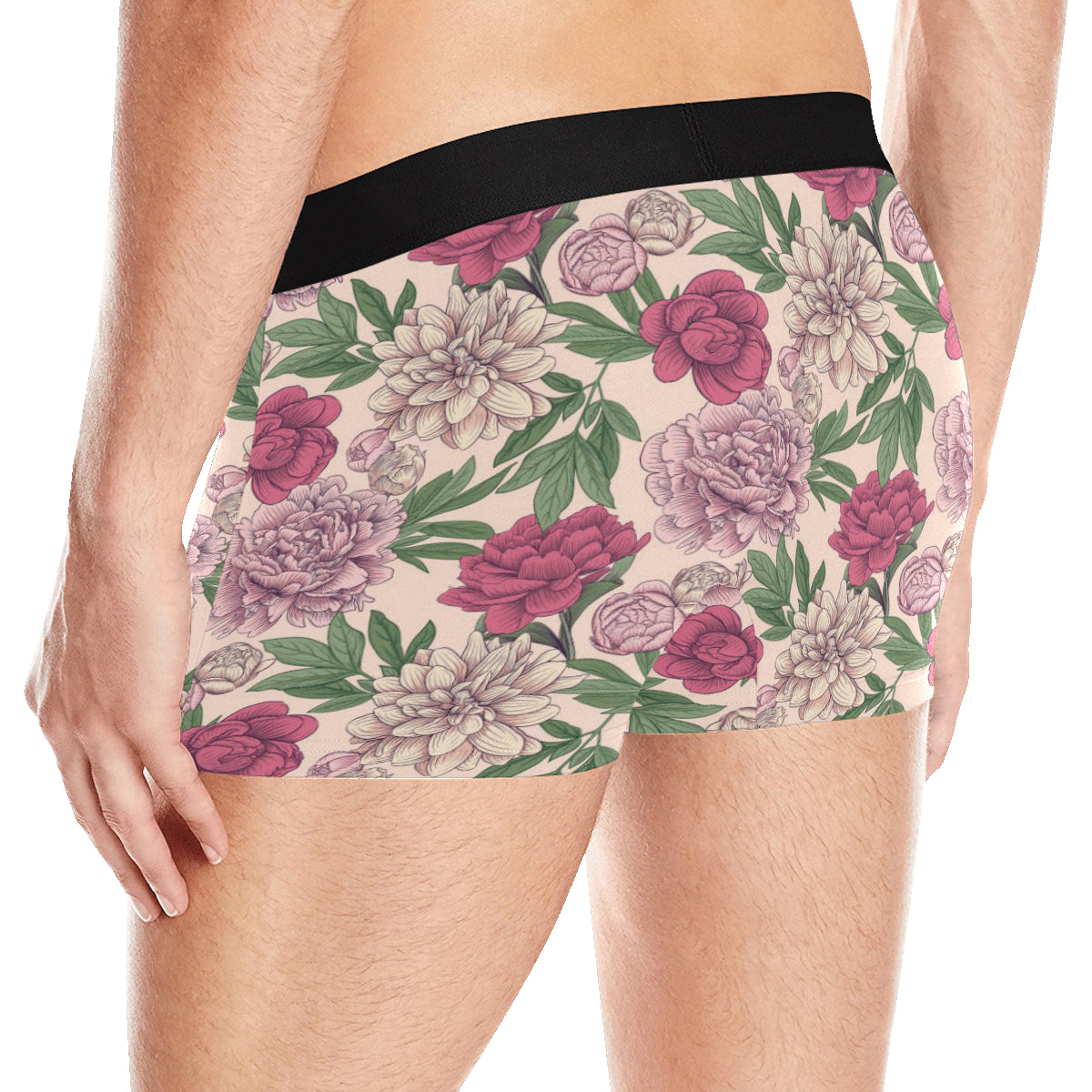 Peony Pattern Print Design A01 Men's Boxer Briefs