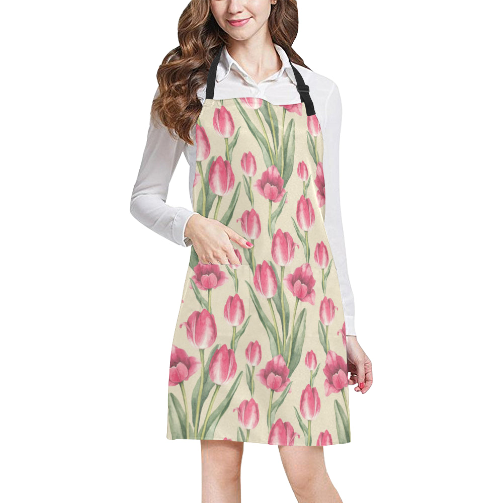 Tulip Pink Pattern Print Design TP06 Apron with Pocket