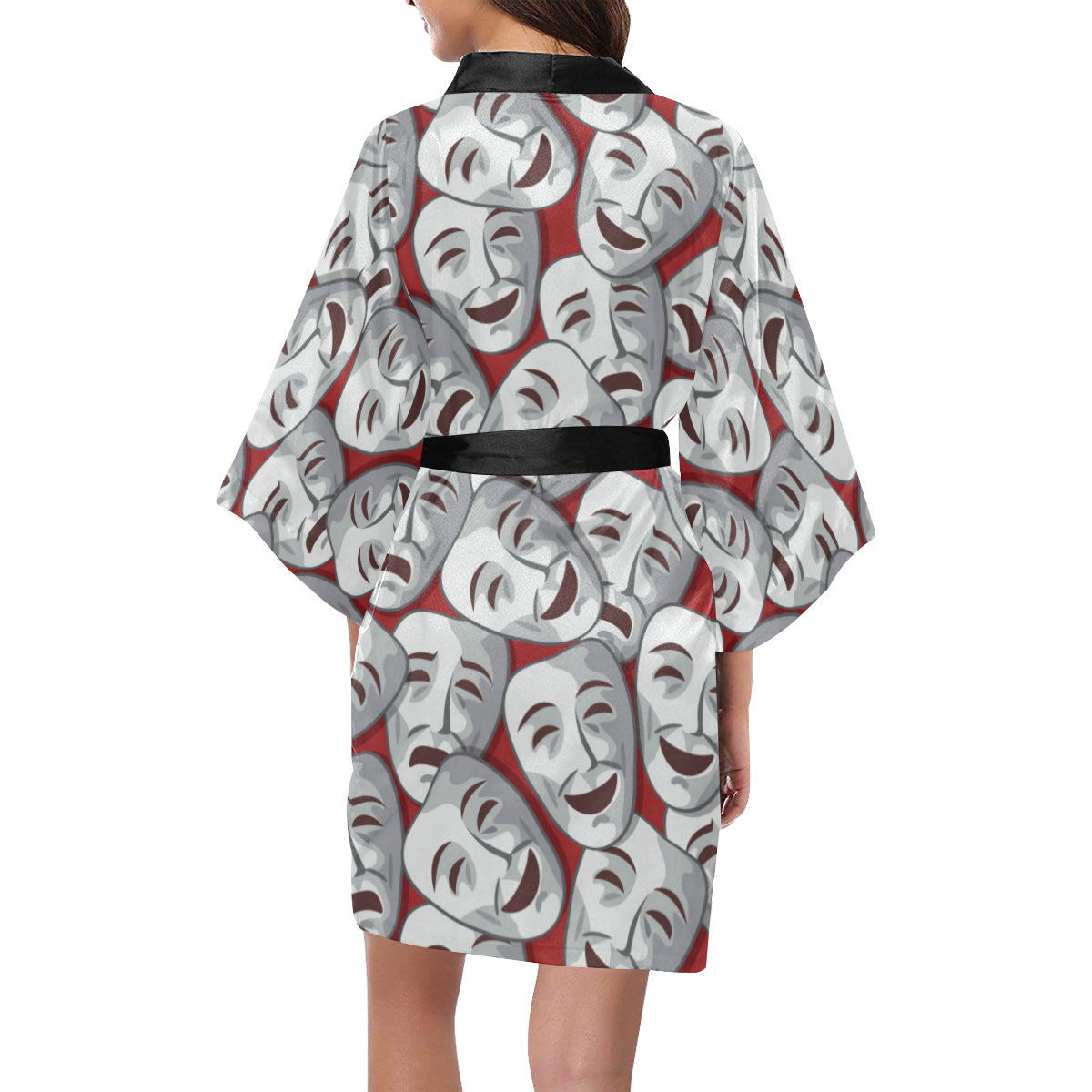Acting Mask Pattern Print Design 01 Women's Short Kimono