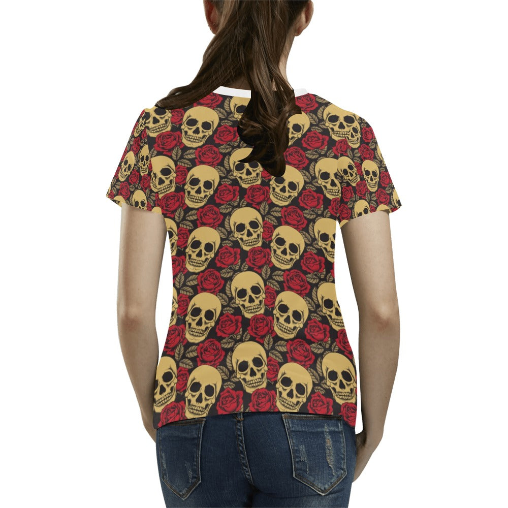 Skull And Roses Print Design LKS302 Women's T-shirt
