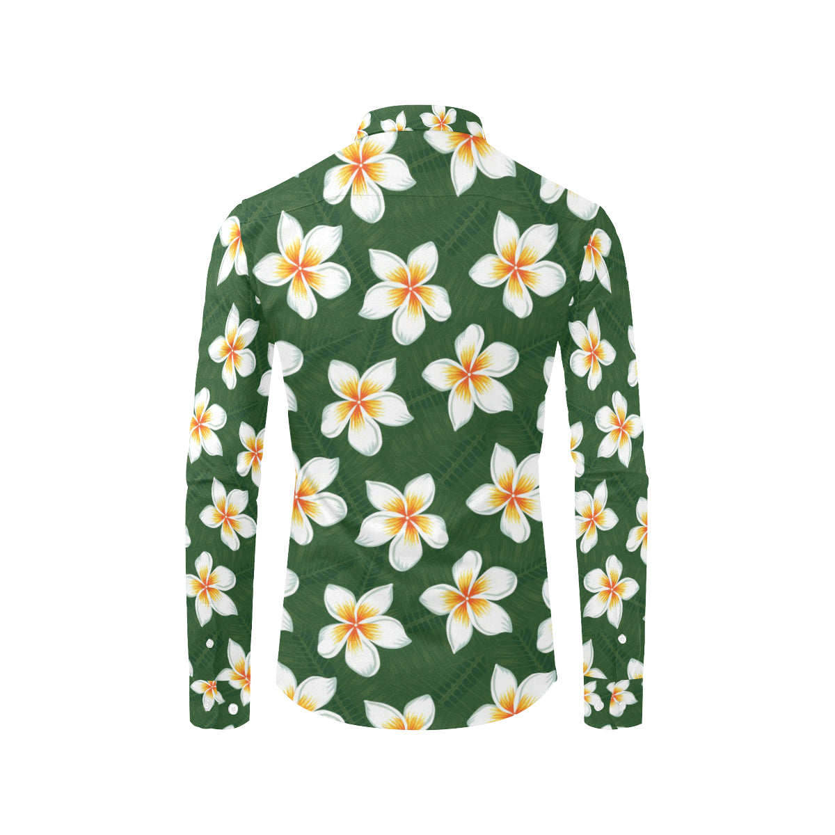 White Plumeria Pattern Print Design PM020 Men's Long Sleeve Shirt