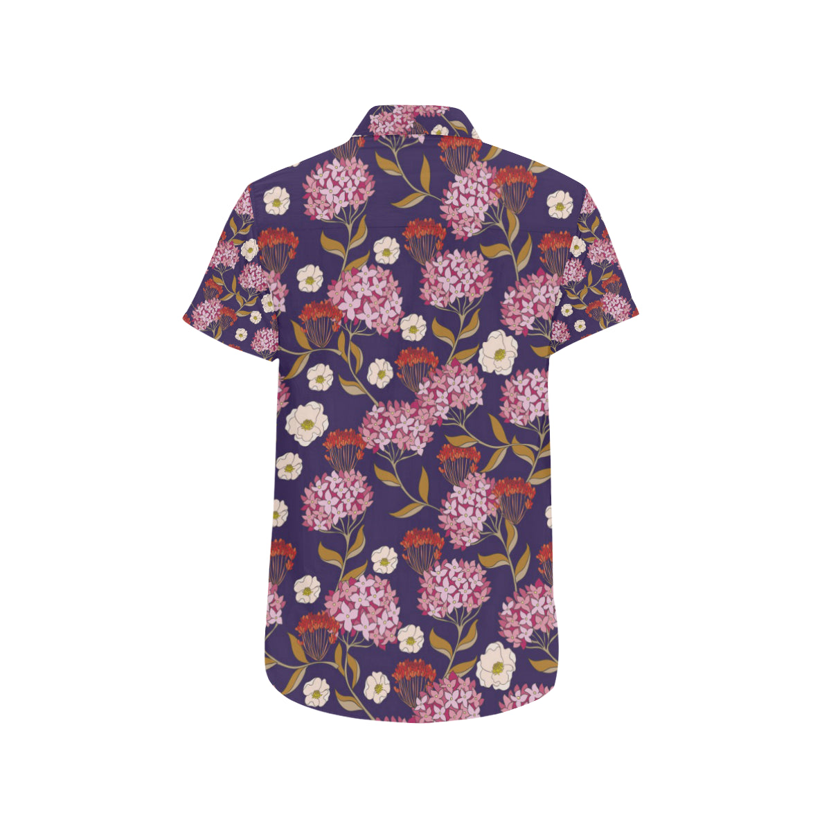 Hydrangea Pattern Print Design HD010 Men's Short Sleeve Button Up Shirt