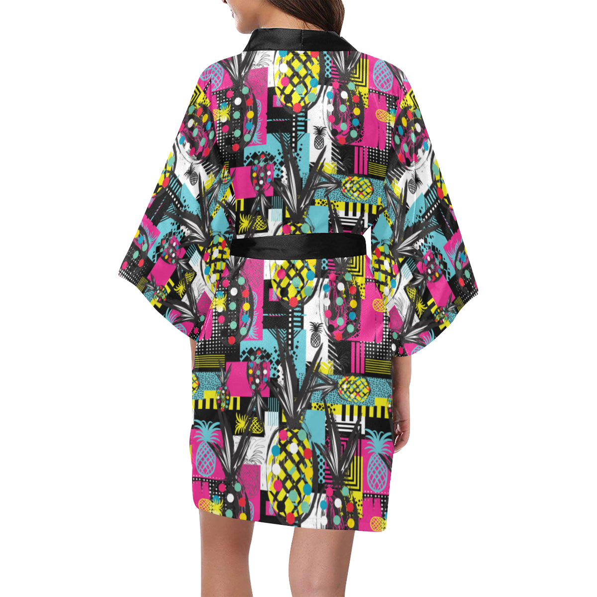 Pop Art Pineapple Pattern Print Design A02 Women's Short Kimono