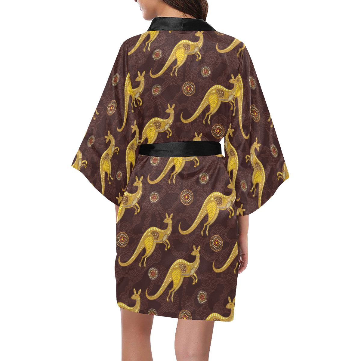 Kangaroos Aboriginal Pattern Print Design 08 Women's Short Kimono