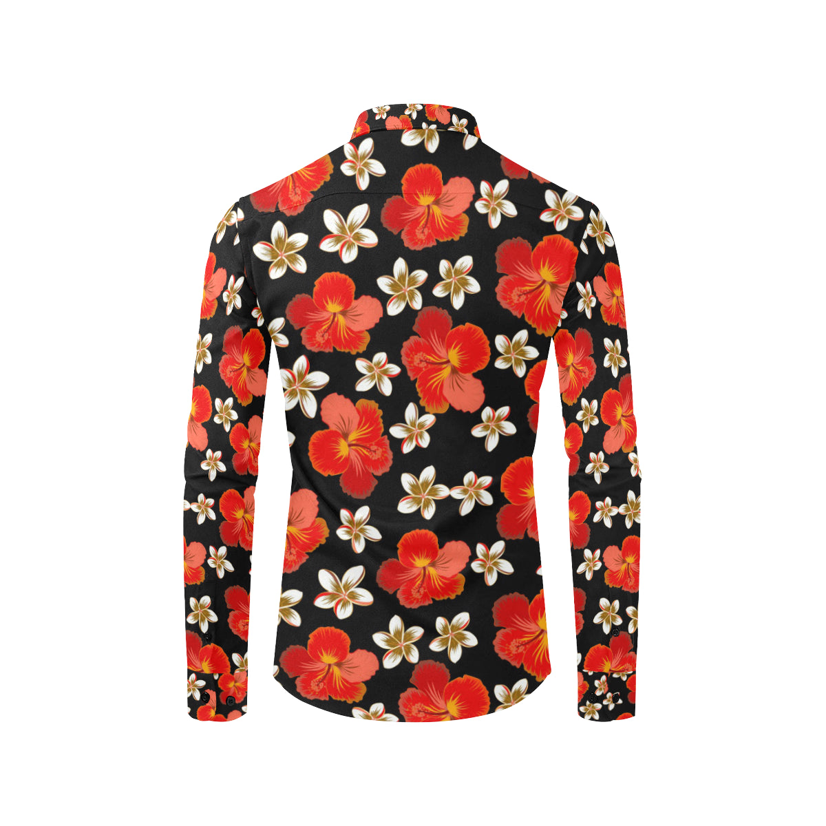 Red Hibiscus Pattern Print Design HB022 Men's Long Sleeve Shirt