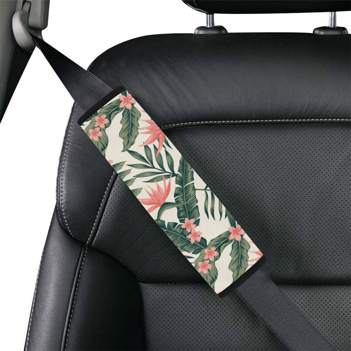 Tropical Flower Palm Leaves Car Seat Belt Cover