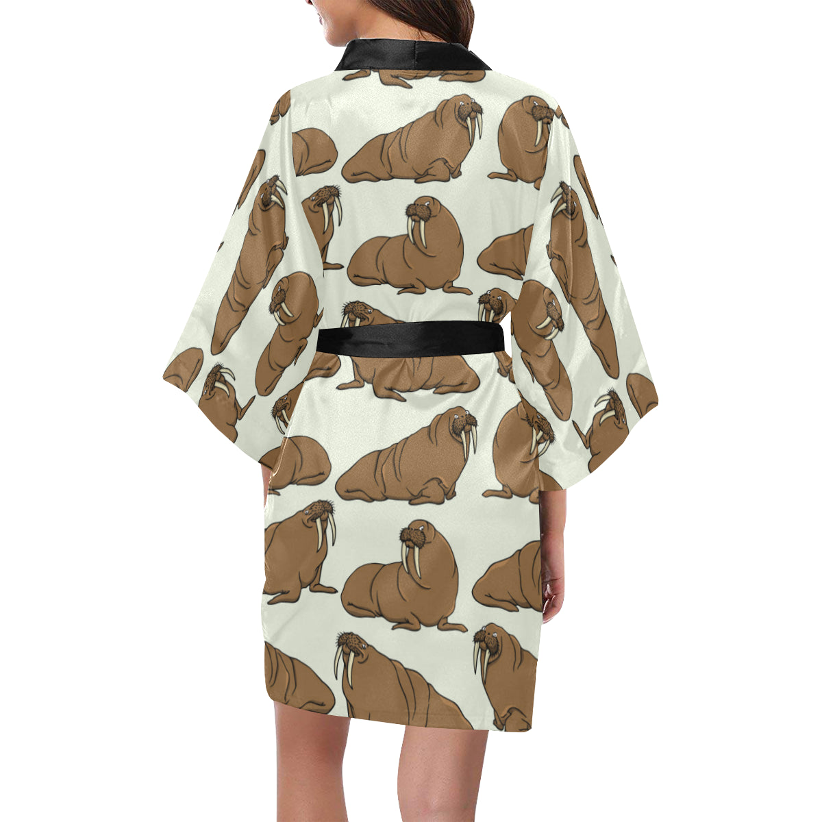 Walrus Pattern Print Design 03 Women's Short Kimono