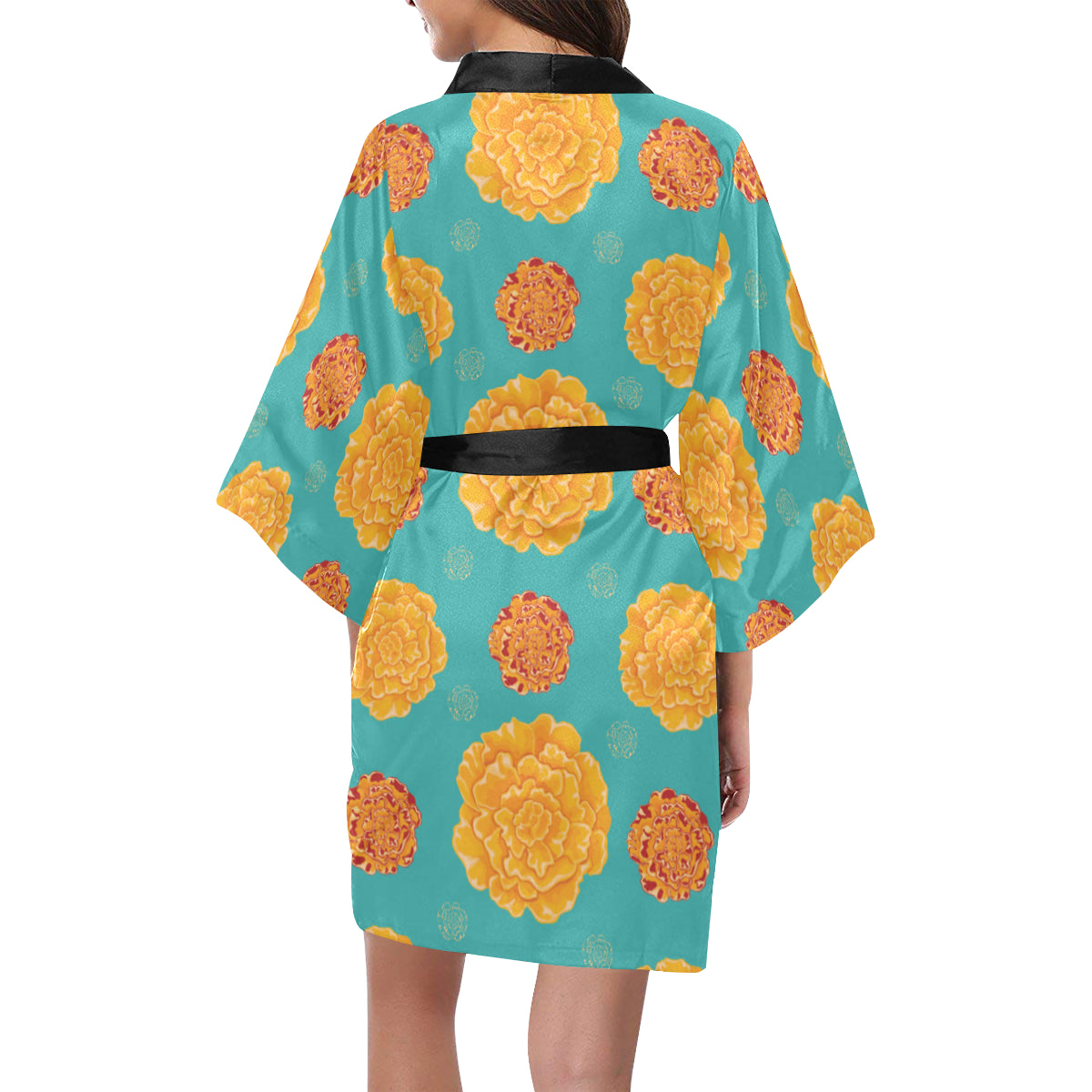 Marigold Pattern Print Design 02 Women's Short Kimono