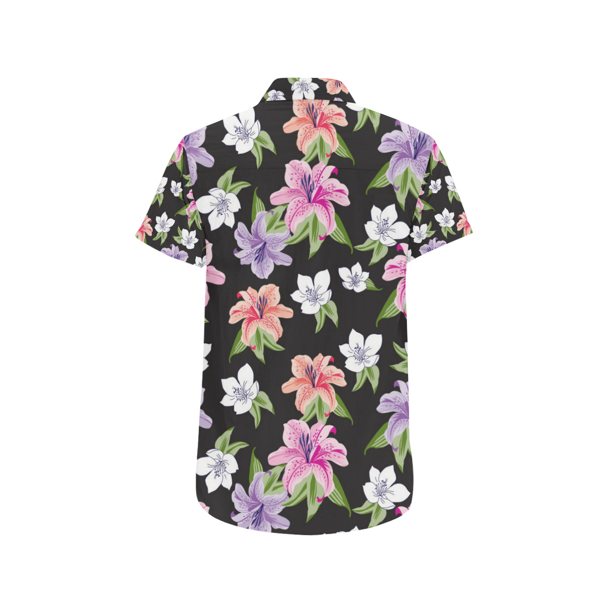 Lily Pattern Print Design LY02 Men's Short Sleeve Button Up Shirt