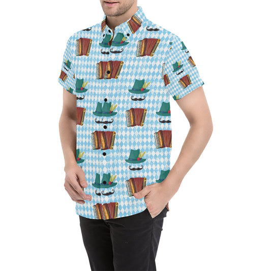 Accordion Mustache Pattern Print Design 01 Men's Short Sleeve Button Up Shirt