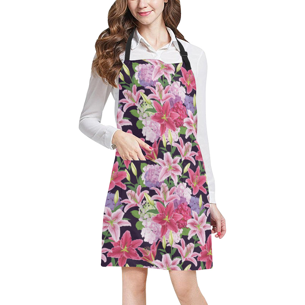 Lily Pattern Print Design LY017 Apron with Pocket
