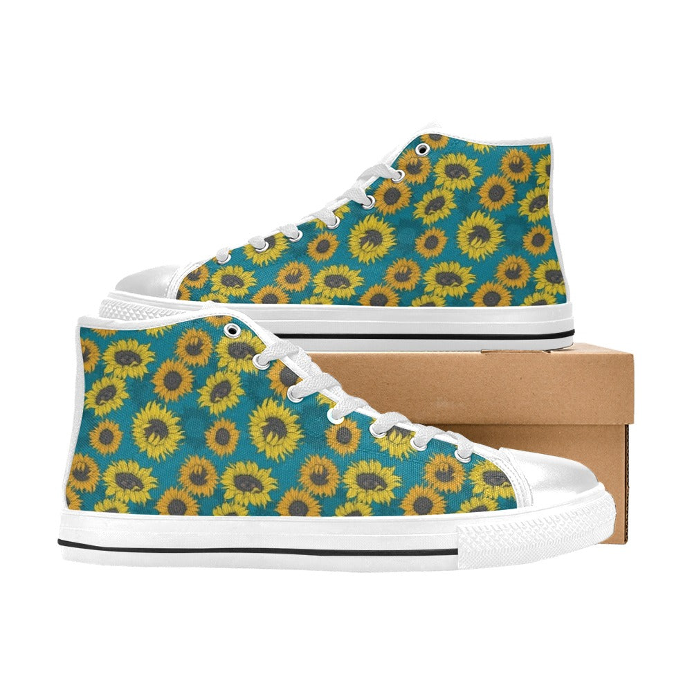 Sunflower Print Design LKS301 High Top Women's White Shoes