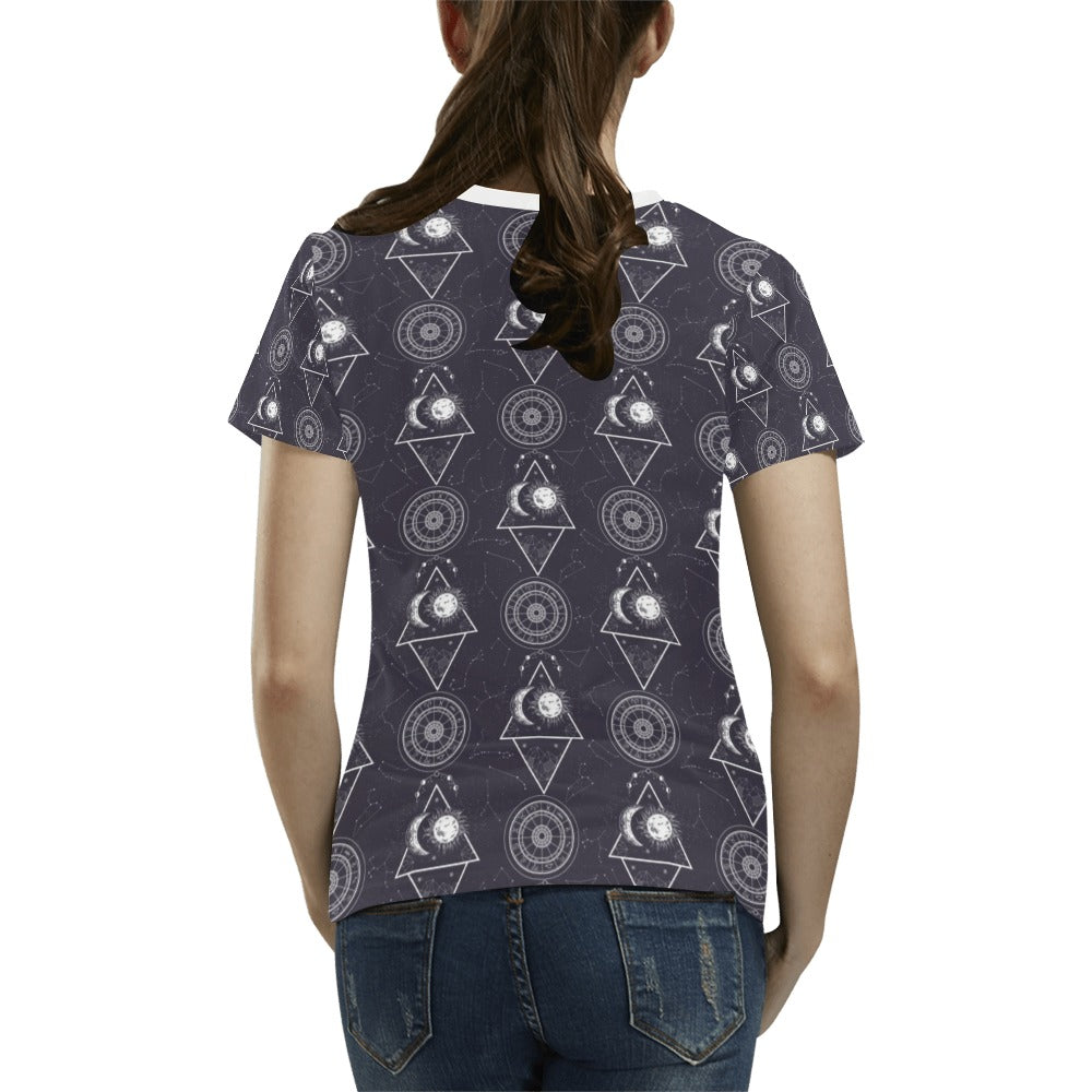 Sun Moon Print Design LKS309 Women's T-shirt