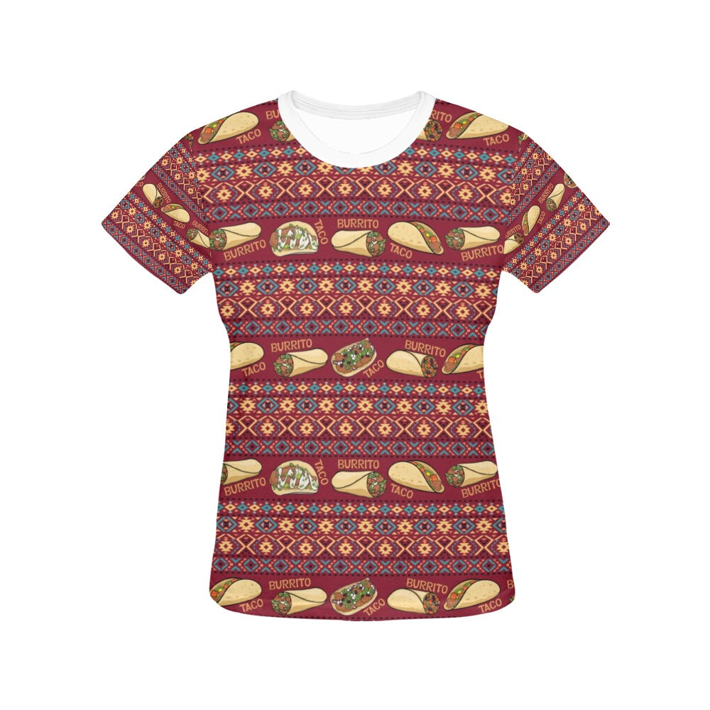 Burrito Taco Print Design LKS302 Women's  T-shirt