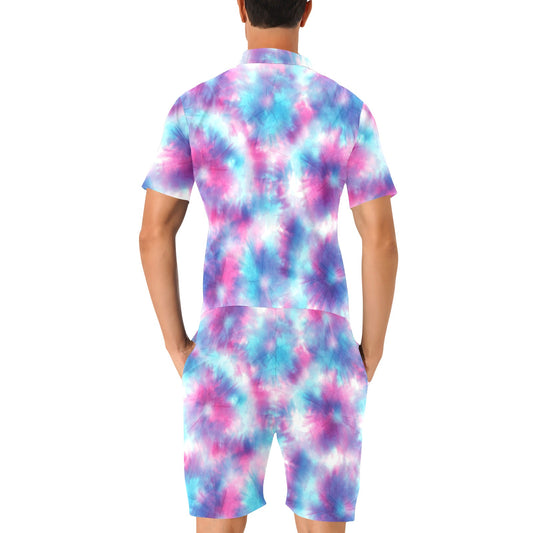 Tie Dye Blue Pink Men's Romper