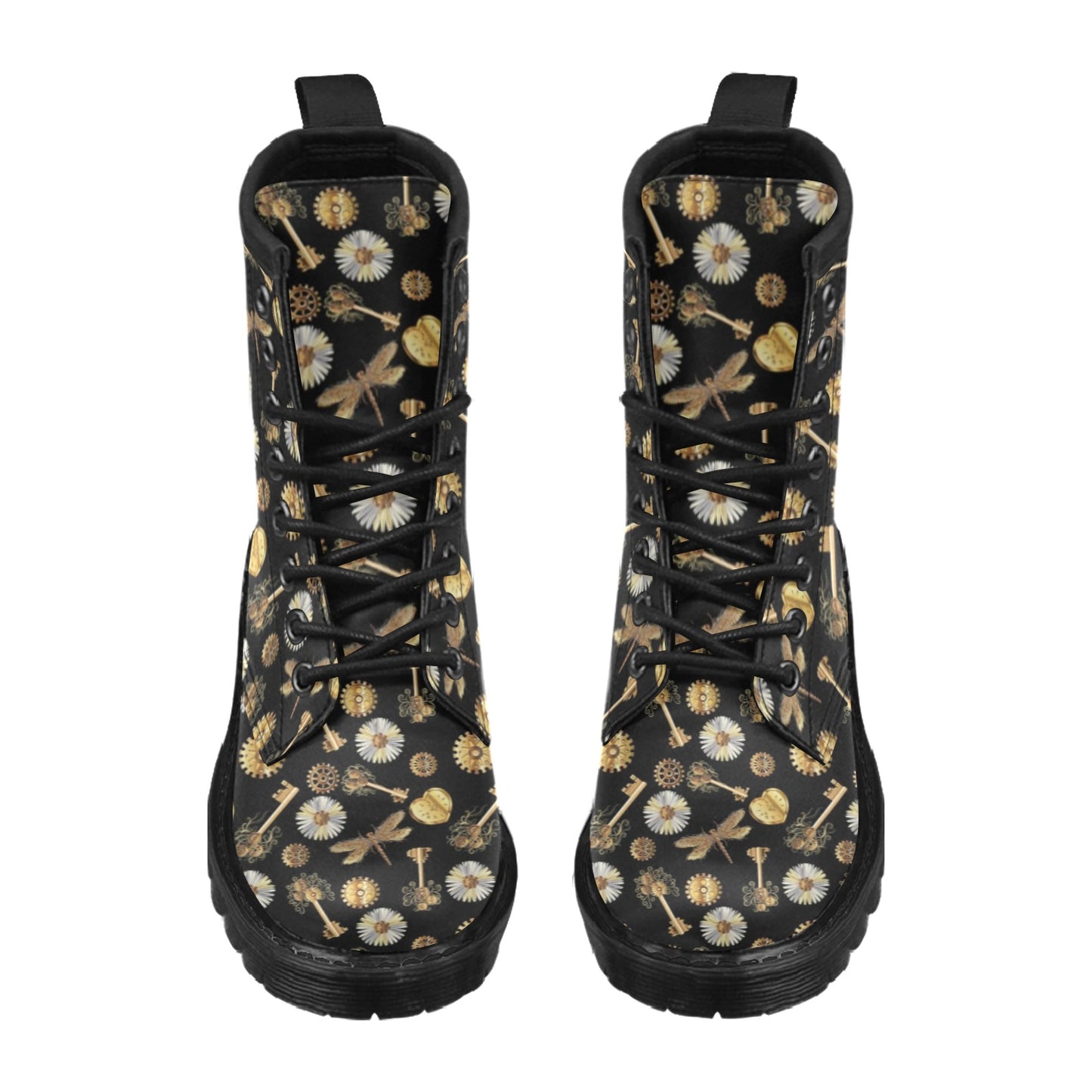 Steampunk Key Dragonfly Print Design LKS303 Women's Boots