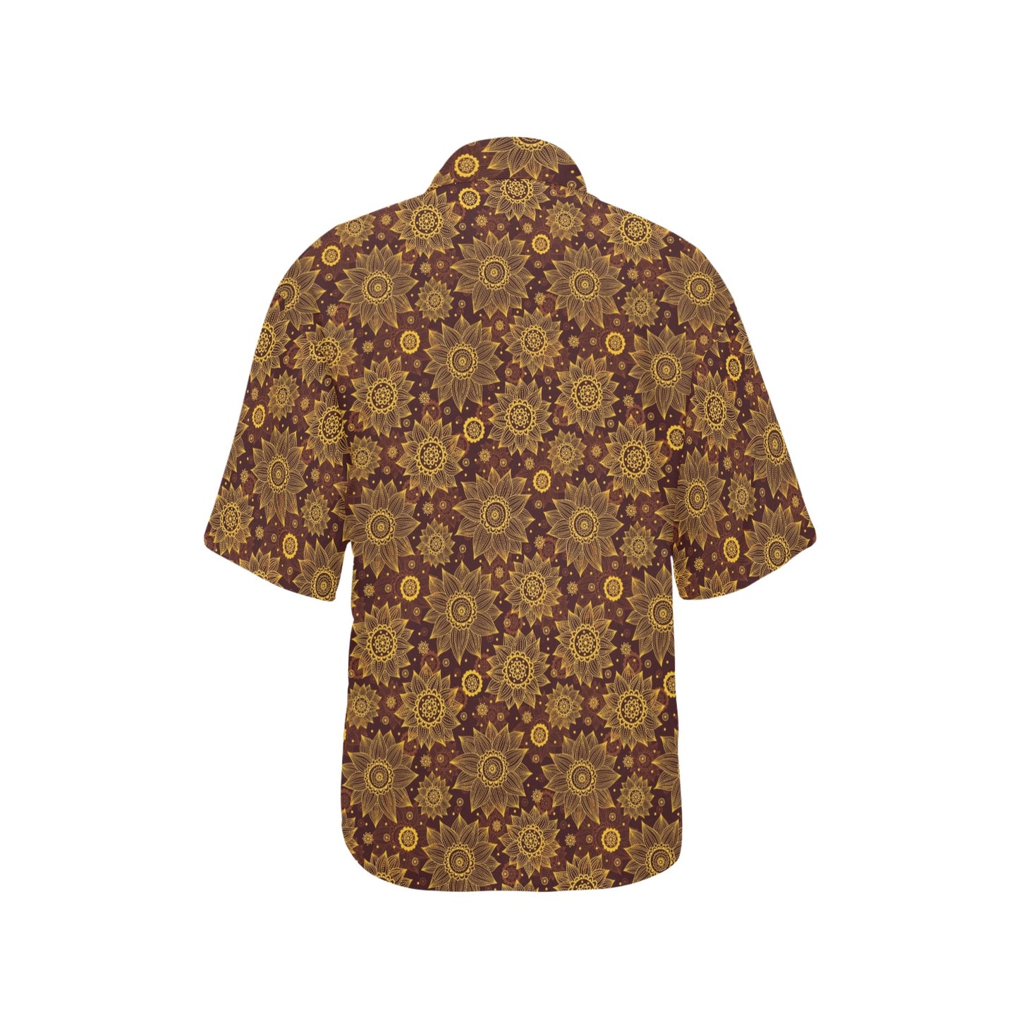 Gold Sunflower Hand Drawn Print Women's Hawaiian Shirt