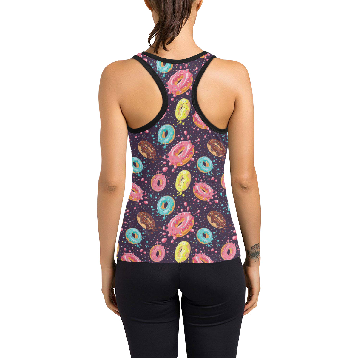 Donut Pattern Print Design DN03 Women's Racerback Tank Top